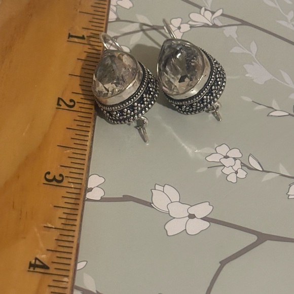 White Topaz sterling Silver Teardrop Earrings - Picture 3 of 3